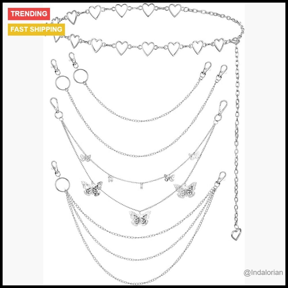 Alloy Metal Waist Chain 5-Piece Set Adjustable Punk Hip Hop Accessory